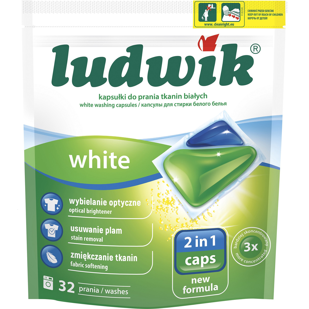 Гелеві капсули для прання Ludwik 2in1 Caps White 32 шт