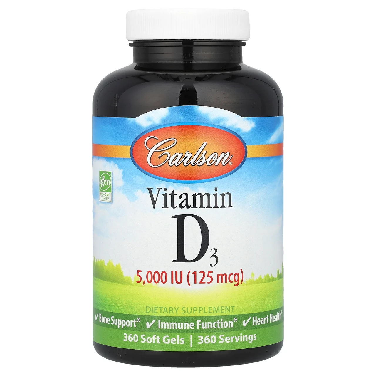 Carlson Labs, Вітамін D3, 125 мкг (5000 МО), 360 м'яких желатинових капсул, Київ
