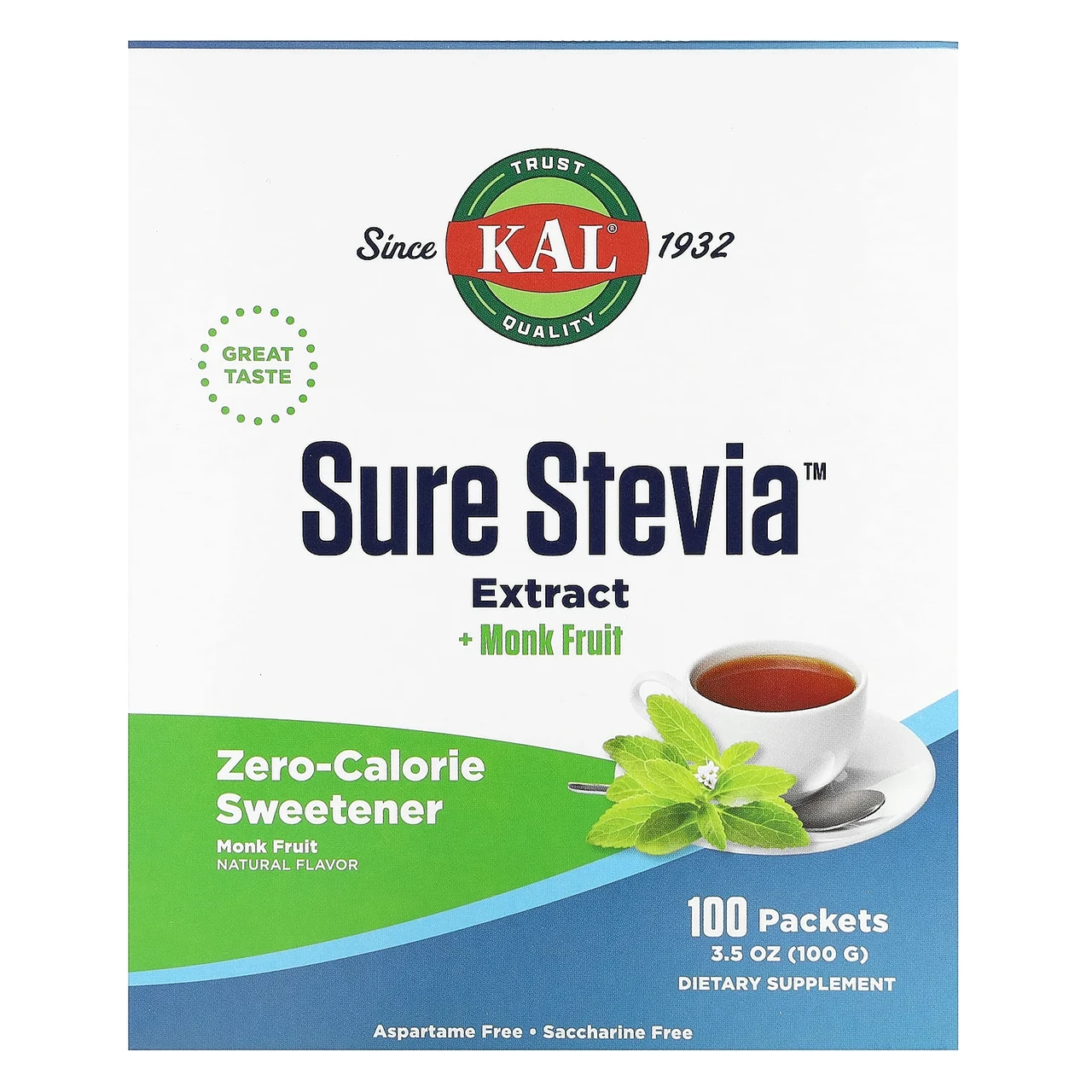 KAL, Sure Stevia, з фруктами архата, 100 пакетиків, 100 г (3,5 унції), Київ