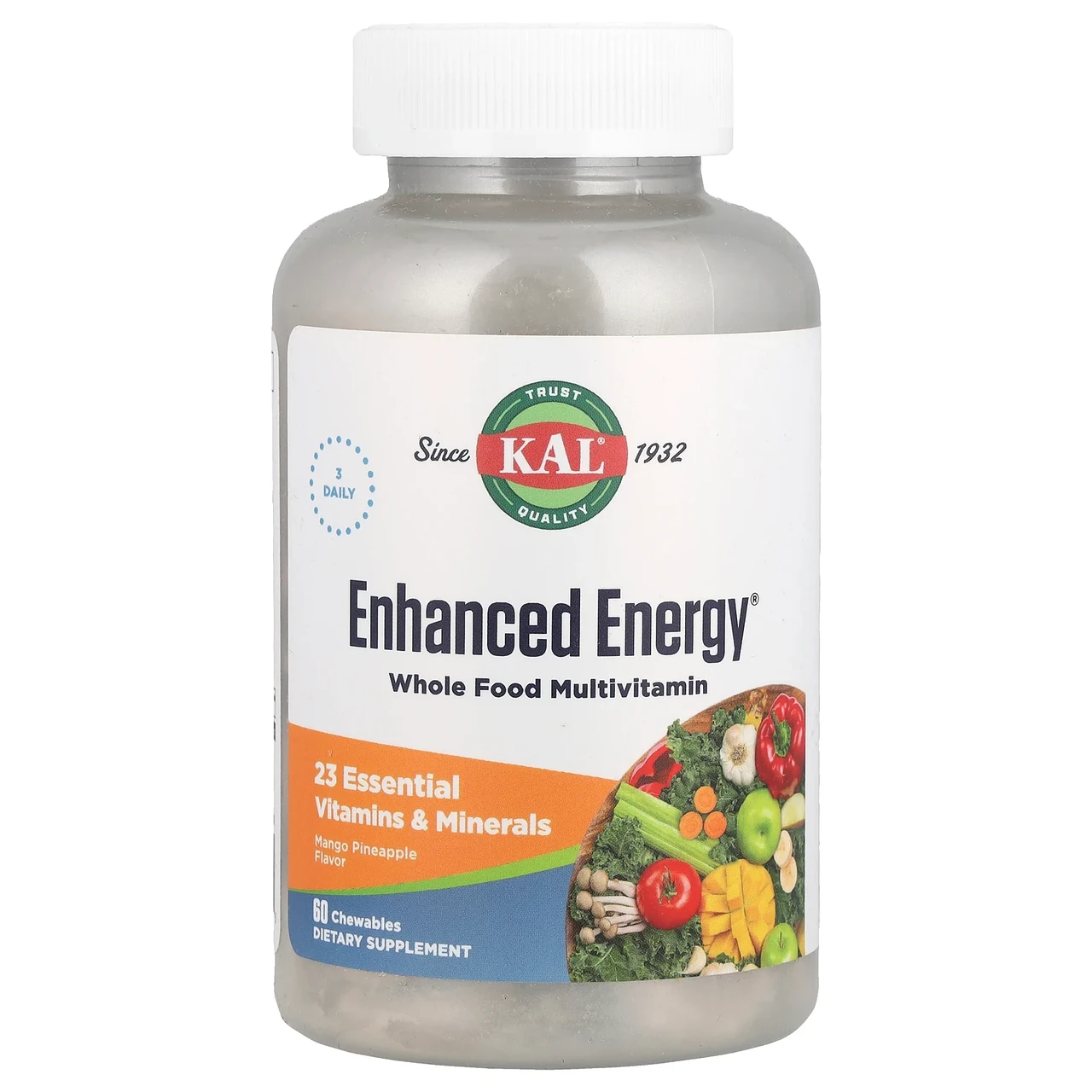 KAL, Enhanced Energy, мультивітаміни з цільних продуктів, зі смаком манго та ананасу, 60 жувальних таблеток, Київ