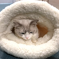 Будиночок для тварин лежанка для котів та собак мішок з плюшу та поліестеру 33 х 55 см блакитний