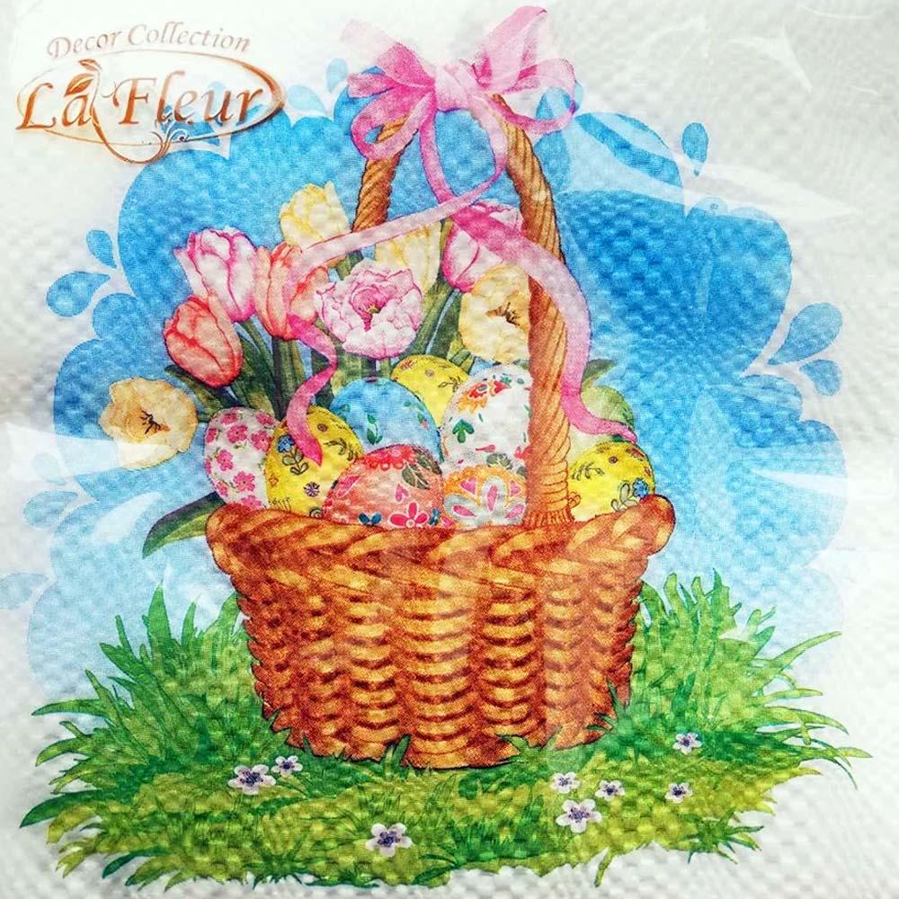 Серветка для декупажу 33х33 см великодні двошарові 16 шт La Fleur "Кошик з писанками" 180
