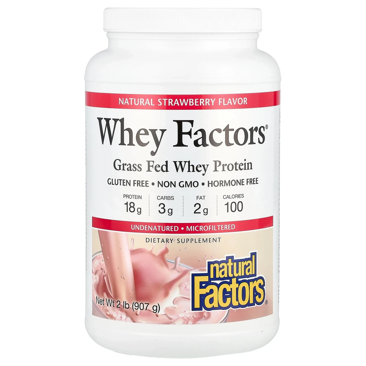 Natural Factors, Whey Factors, 100% натуральний сироватковий білок, з натуральним полуничним смаком, 2 фунта, Київ