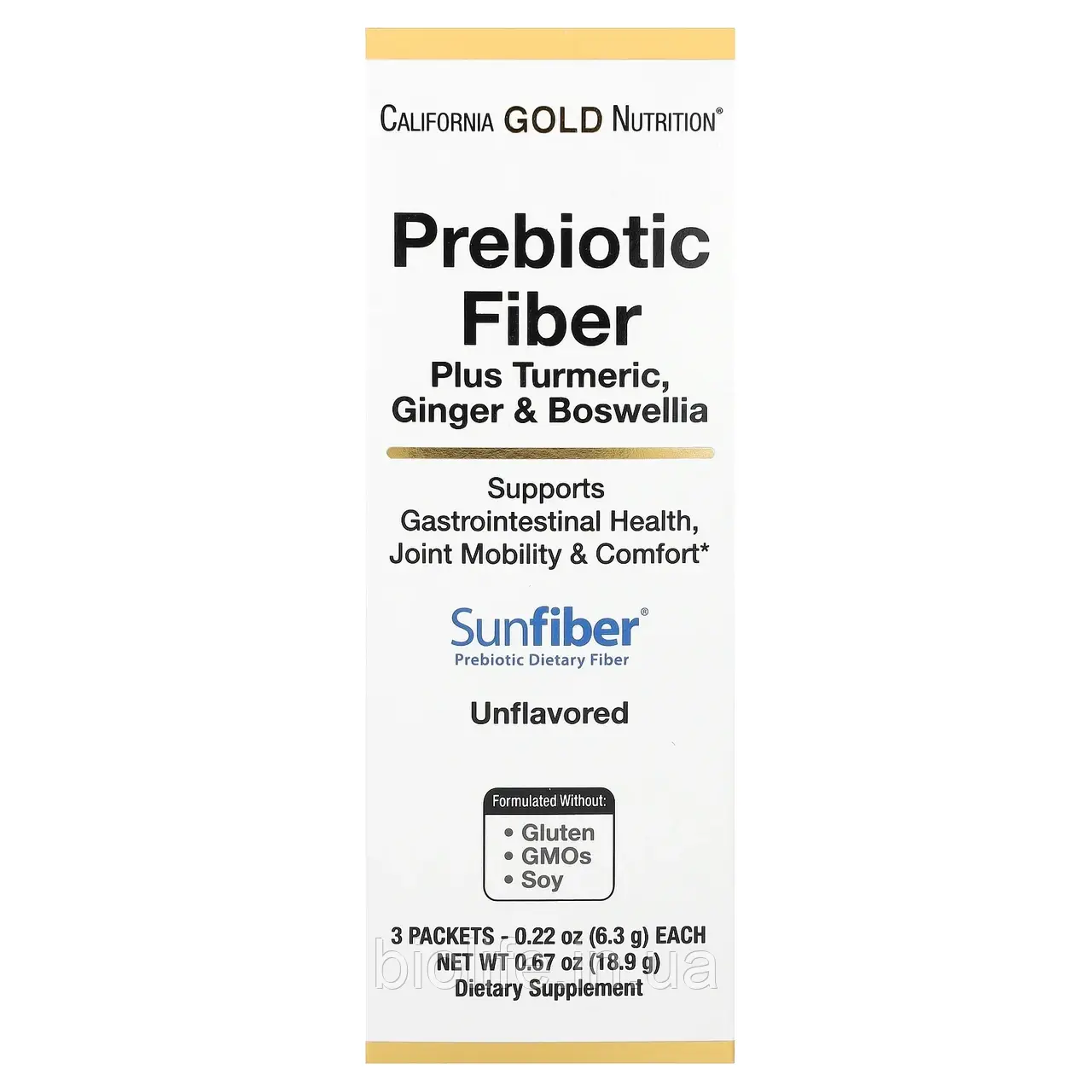 California Gold Nutrition, пребіотична клітковина з куркумою, імбиром і босвелією, 3 пакетика по 6,3 г оригінал, фото 1