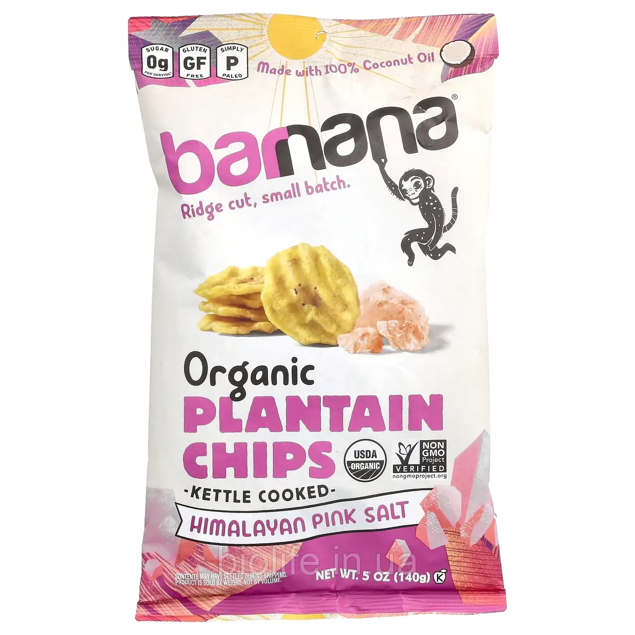 Barna, Органічні чипси подорожника, рожева гімалайська сіль, 140 г (5 унцій) оригінал, фото 1
