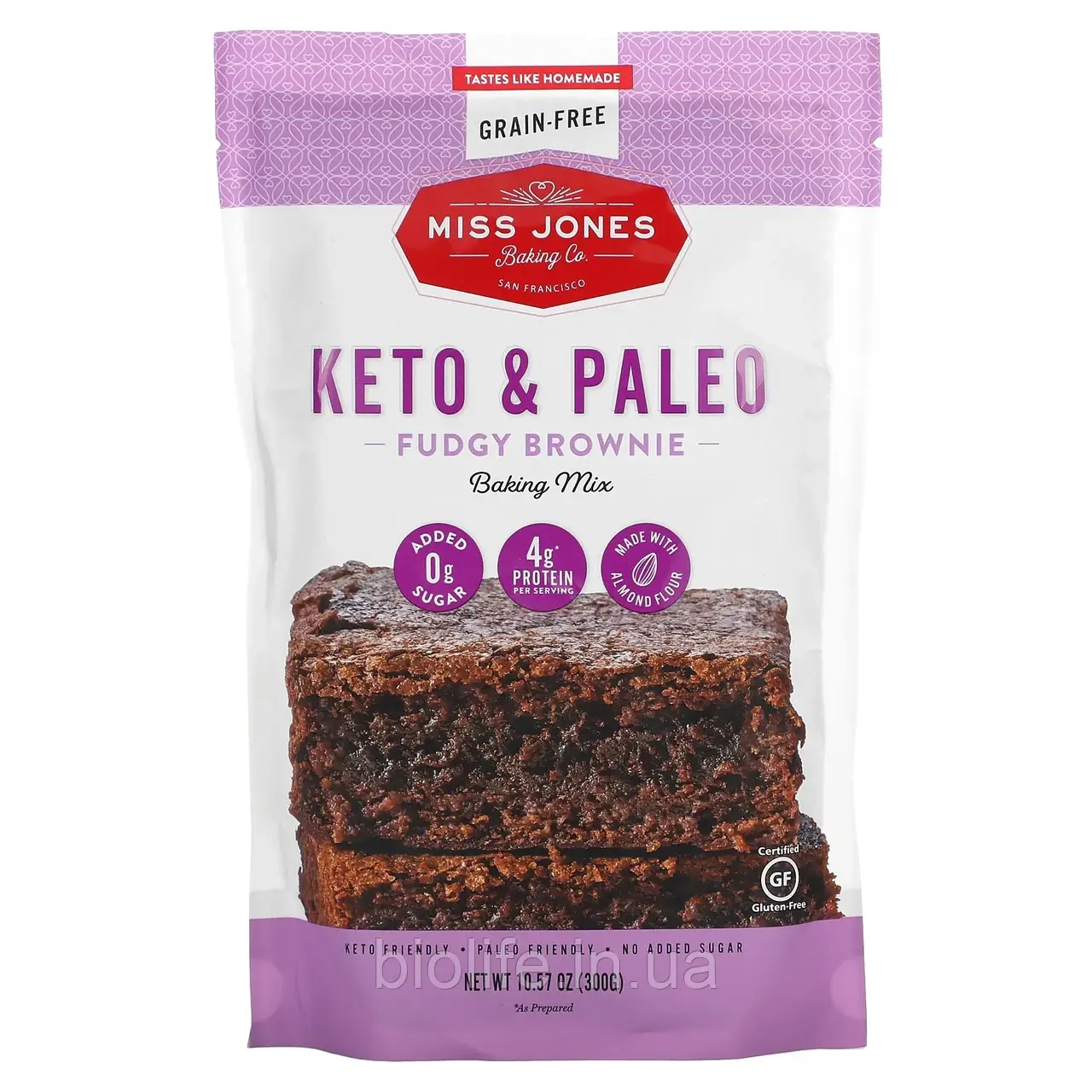 Miss Jones Baking Co, Суміш для випікання Keto & Paleo Fudgy Brownie, 300 г (10,57 унції) оригінал, фото 1