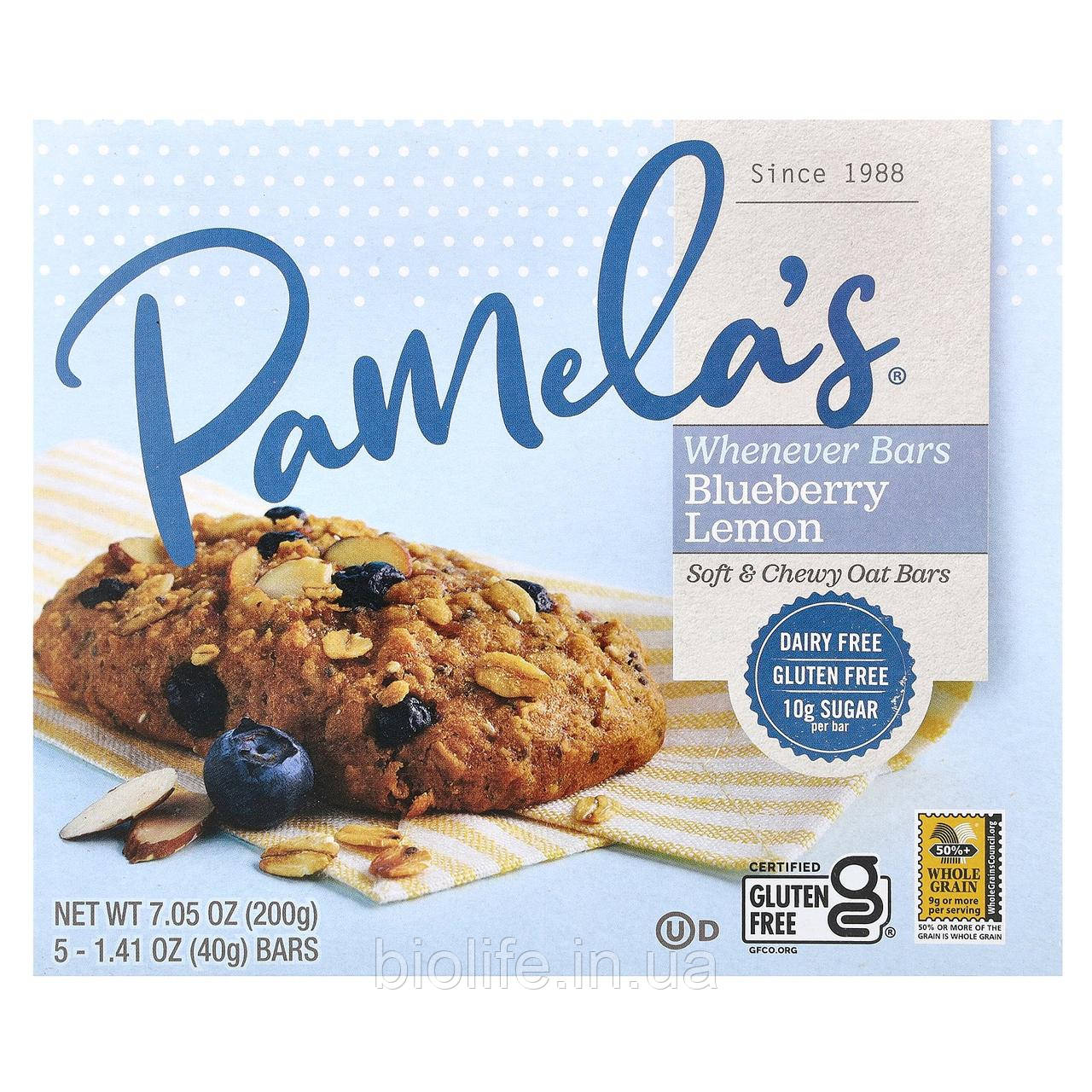 Pamela's Products, Wheever Bars, овес, чорниця та лимон, 5 батончиків, 40 г (1,41 унції) кожен оригінал, фото 1