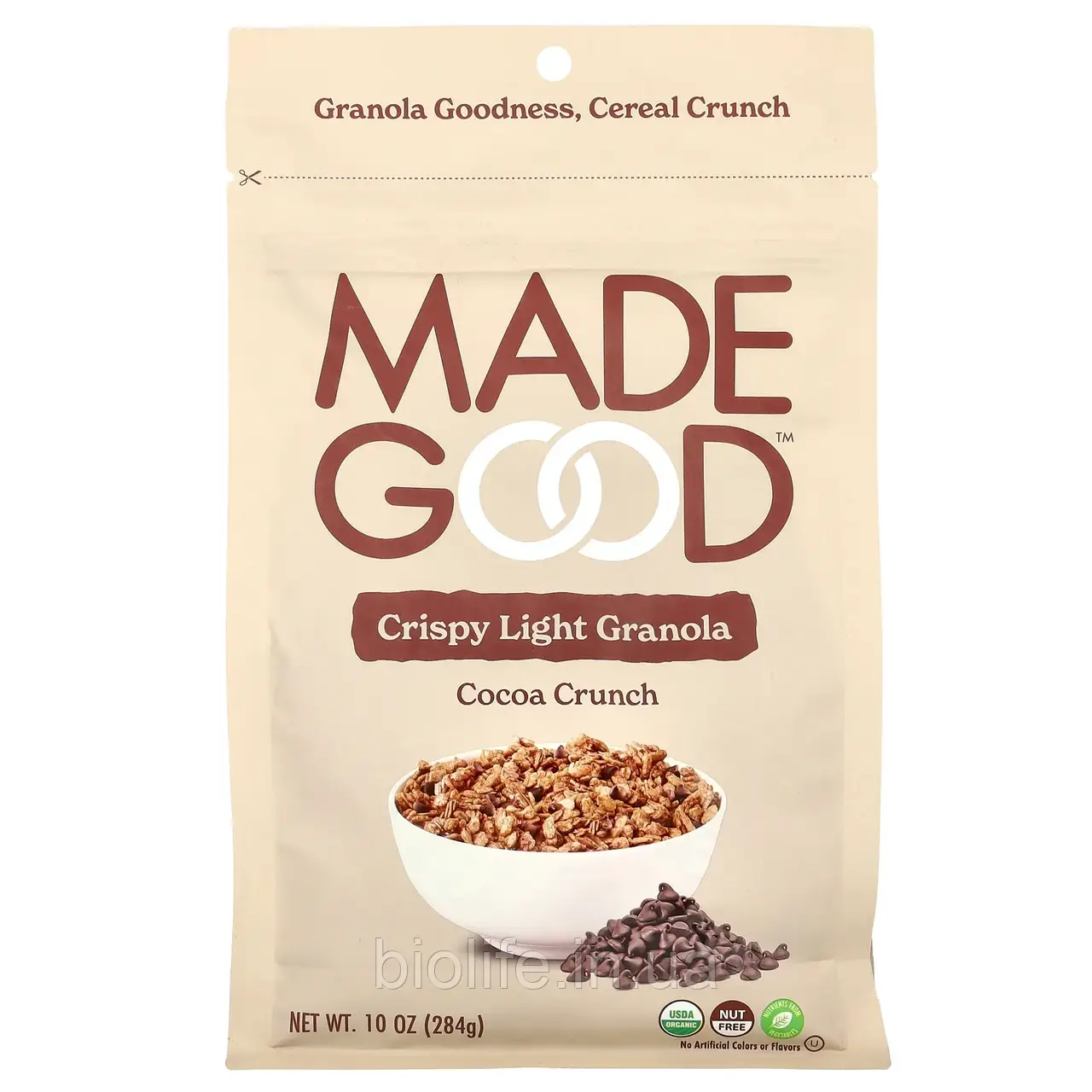 MadeGood, Crispy Light Granola, хрустка скоринка з какао, 284 г (10 унцій) оригінал, фото 1