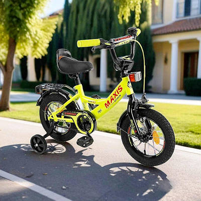 Двоколісний дитячий велосипед для дитини велобайк з ручним гальмом сидіння з ручкою додаткові коліщатка