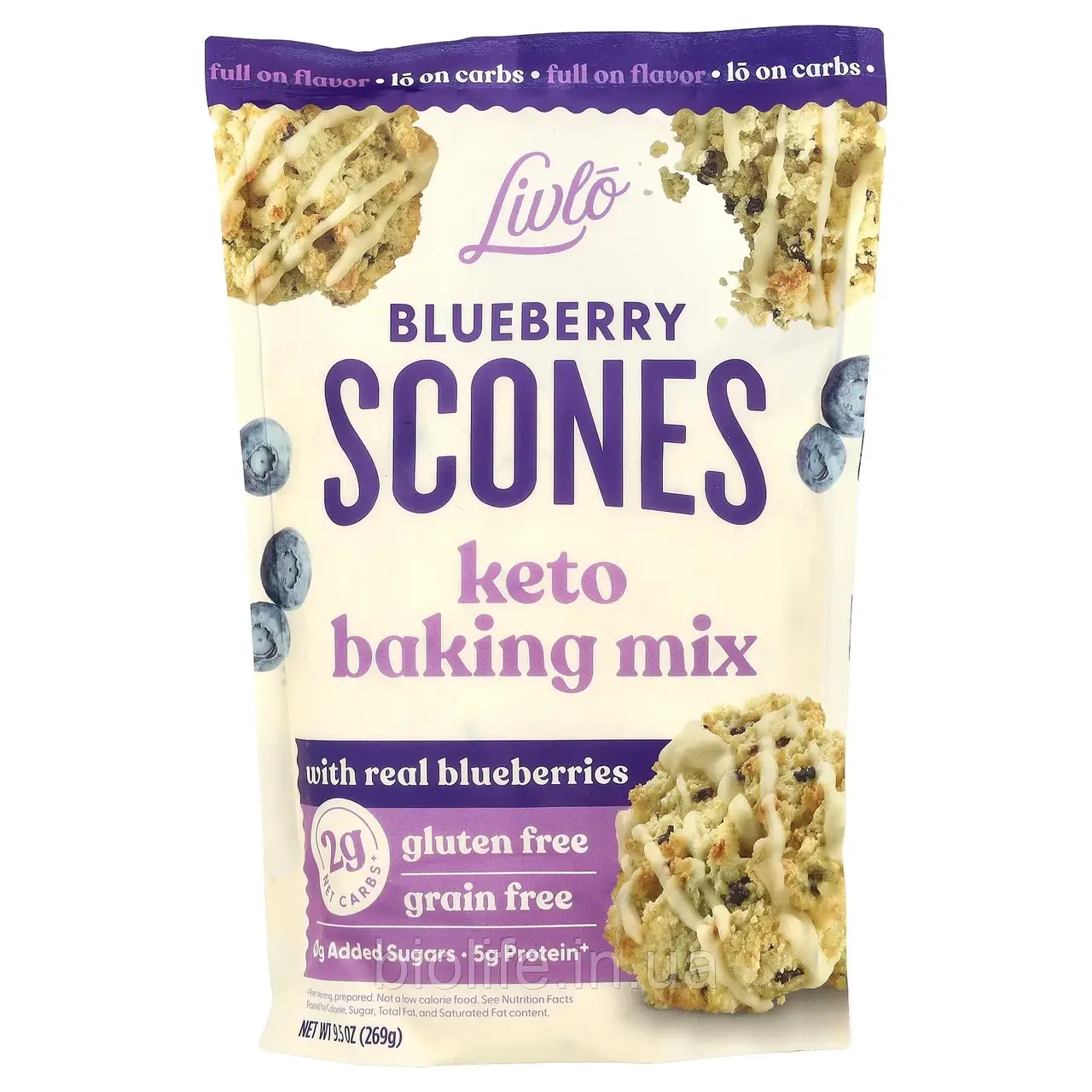 Livlo, Blueberry Scones, суміш для кето-випічки зі справжньою лохою, 269 г (9,5 унції) оригінал, фото 1