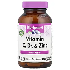 Bluebonnet Nutrition, вітаміни C, D3 и цинк, 100 рослинних капсул, Київ