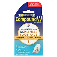 Compound W, Засіб для видалення бородавок, One Step Plantar Foot Pads, максимальна сила дії, 20 в оригінал