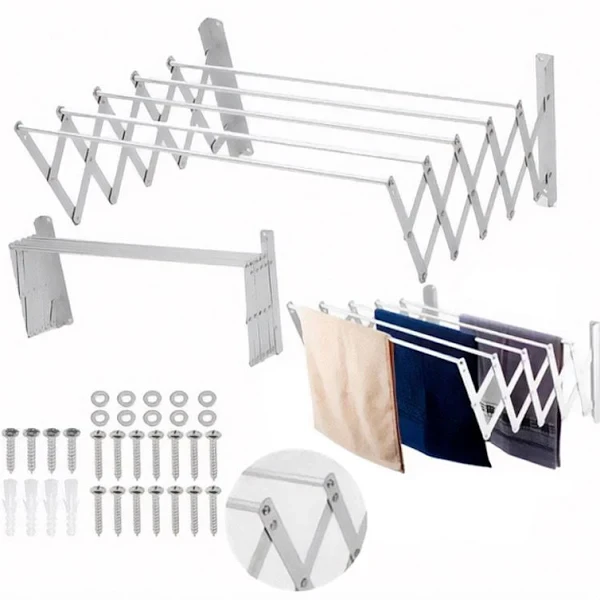 Сушарка для білизни розсувна настінна гармошка 80x70x26.5см, фото 1