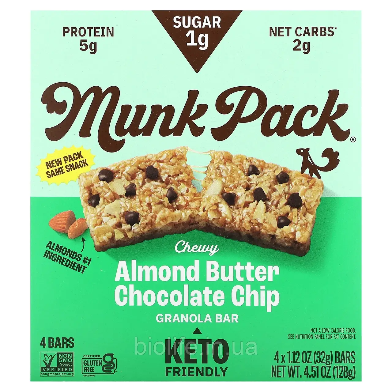 Munk Pack, Keto Granola, батончики з мигдальною олією і какао, 4 батончики по 32 г (1,12 унції) оригінал, фото 1