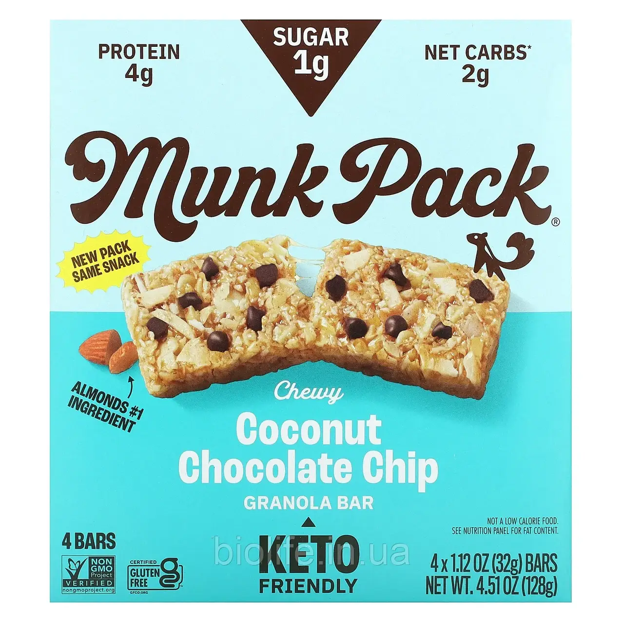 Munk Pack, Keto Granola, кокосова та какао-кришка, 4 батончики, 32 г (1,12 унції) оригінал, фото 1