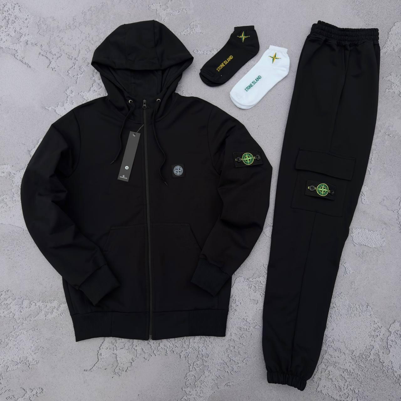 Спортивний костюм Stone Island чоловічий весняний осінній худі штани стон айленд чорний