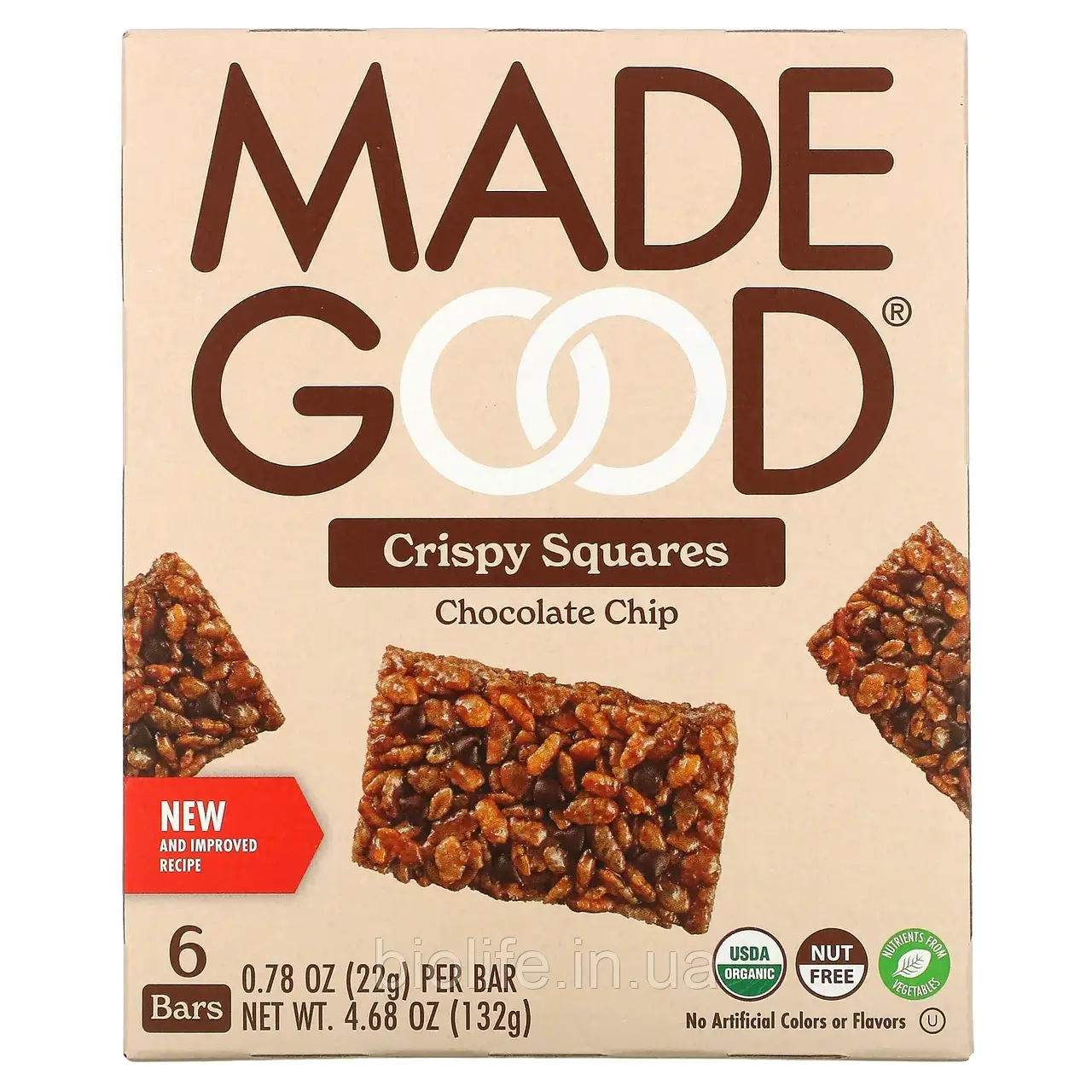 MadeGood, Crispy Squares, шоколадна крихта, 6 батончиків по 22 г (0,78 унції) оригінал, фото 1