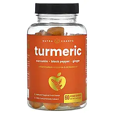 NutraChamps, Куркума та імбир з екстрактом чорного перцю, 60 веганських жувальних мармеладок, Київ