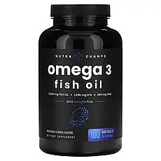 NutraChamps, риб'ячий жир з омега-3, натуральний лимон, 3600 мг, 180 м'яких таблеток, Київ