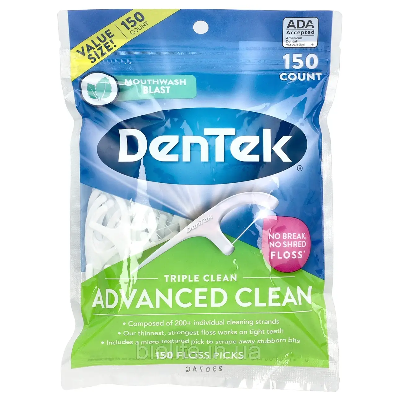 DenTek, Advanced Clean Floss Picks, рідина для полоскання рота, 150 зубочисток в Україні оригінал, фото 1