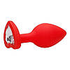 Анальна пробка серце силіконова з прозорим каменем Red Anal Plug Heart Червоного кольору Розмір S, фото 9