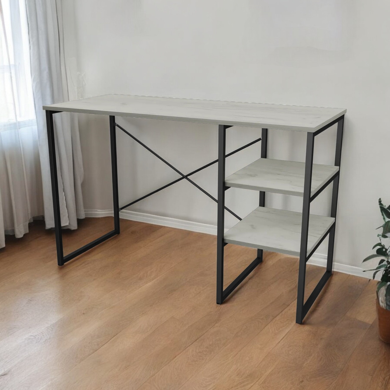 Стіл письмовий Tobi Sho VARN комп'ютерний з металевими опорами, 1180х540х750 Дуб Крафт Білий/Чорний, фото 1