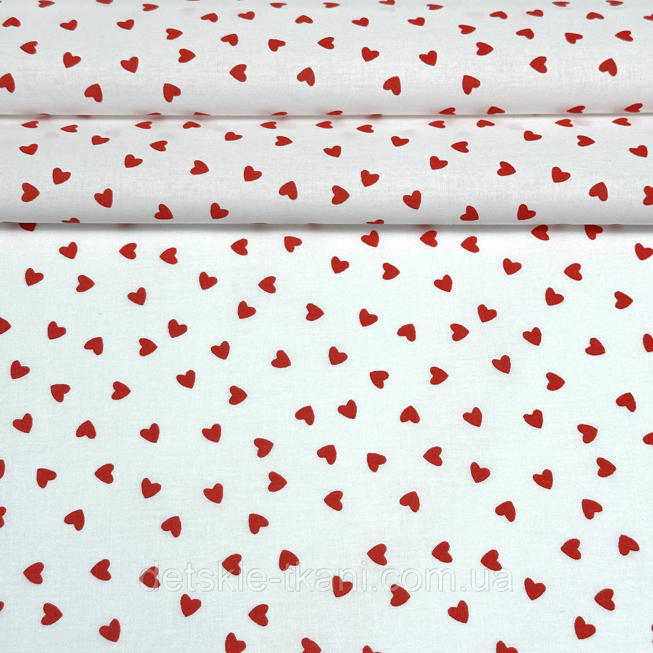 Ранфорс шириною 240 см "Різносторонні червоні сердечка на білому тлі (маленькі)", №5445, фото 1
