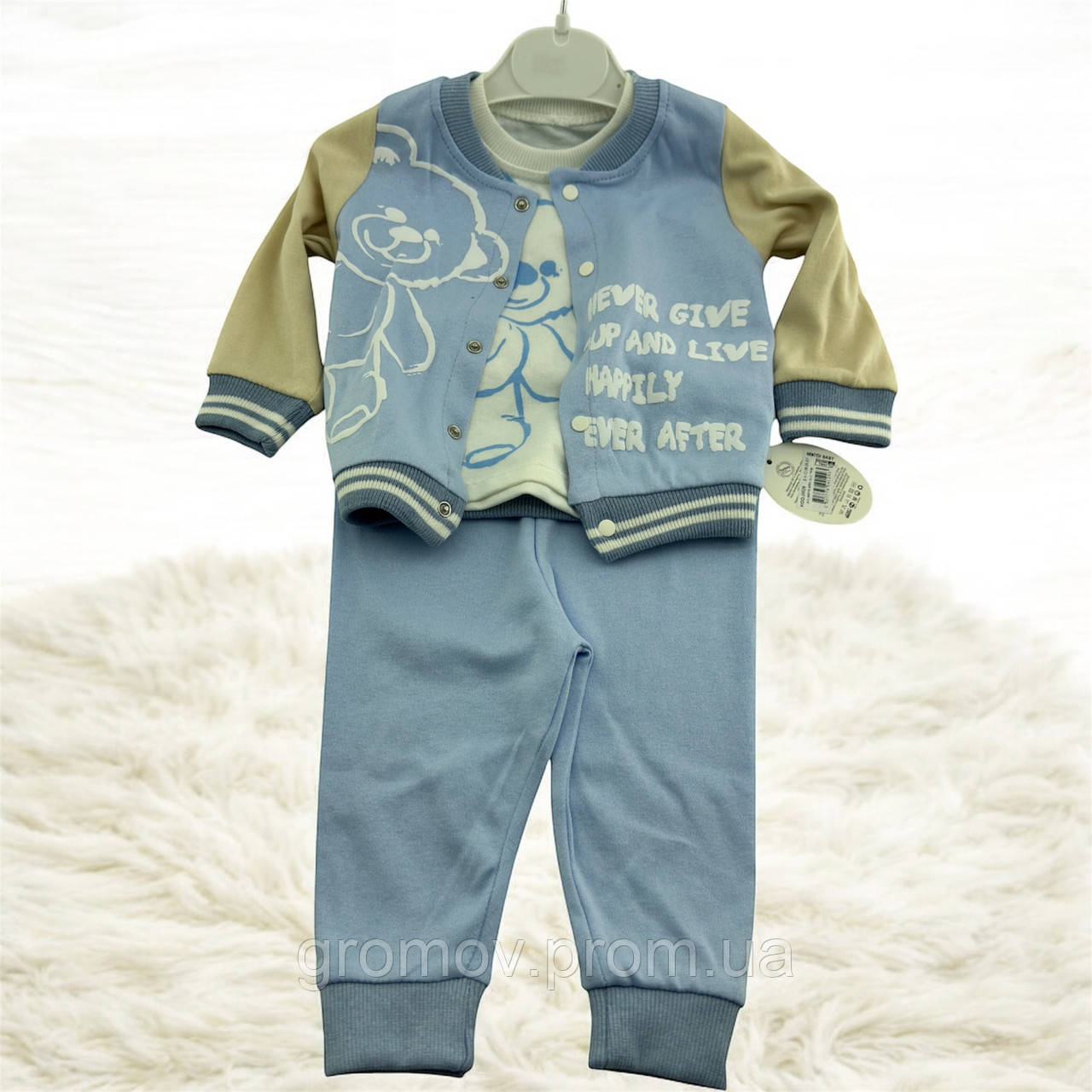 Костюм 9, 12, 18, 24 місяців Туреччина трикотажний новонародженого хлопчика блакитний (КДНМ2489), фото 1