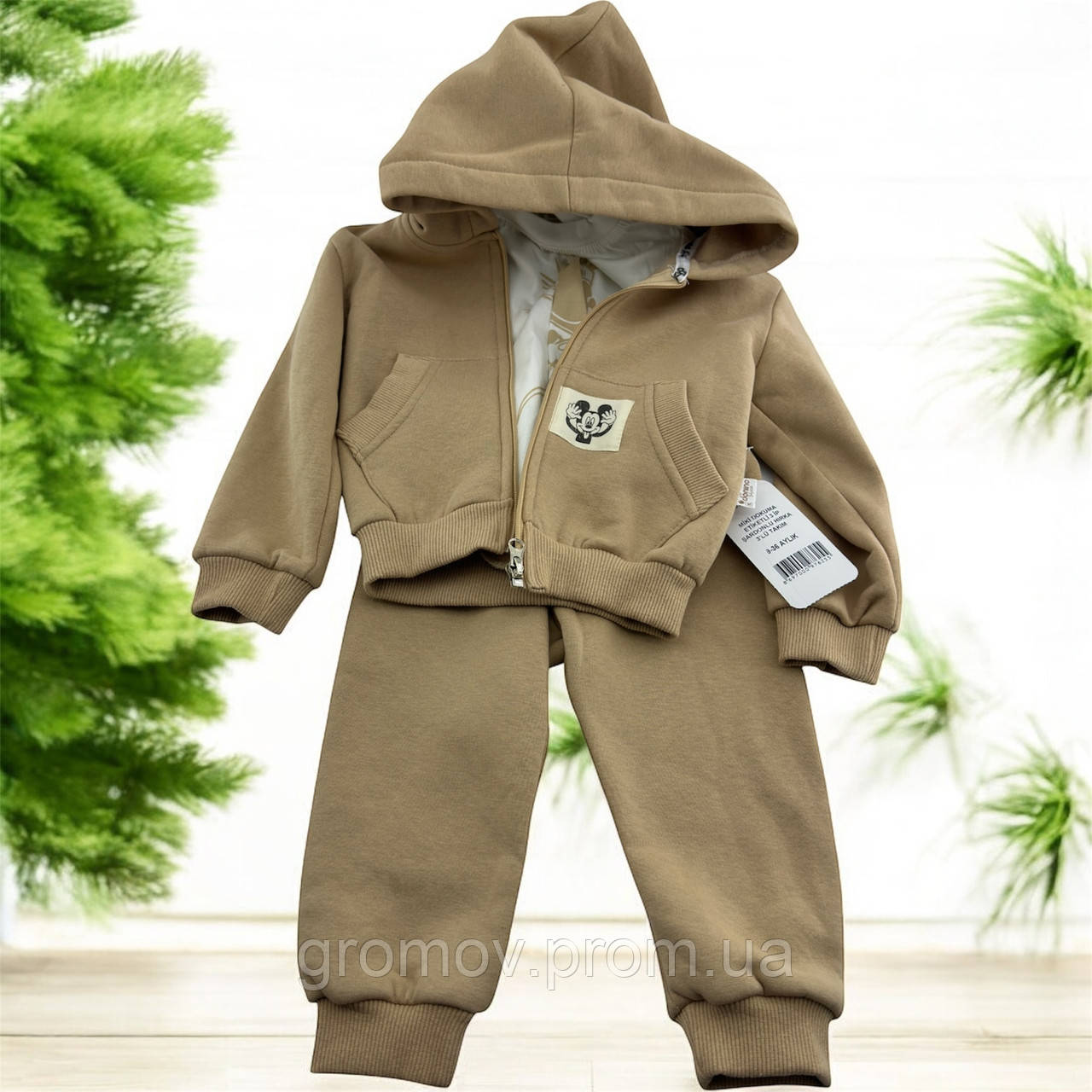 Костюм 9, 12, 18, 24 місяців Туреччина теплий трикотажний новонародженого хлопчика бежевий (КДНМ2485), фото 1