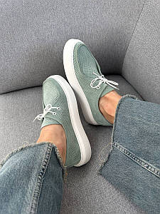 Жіночі мокасини ShoesBand М'ятного кольору натуральний нубук із перфорацією 36 (24 см) (S30001)