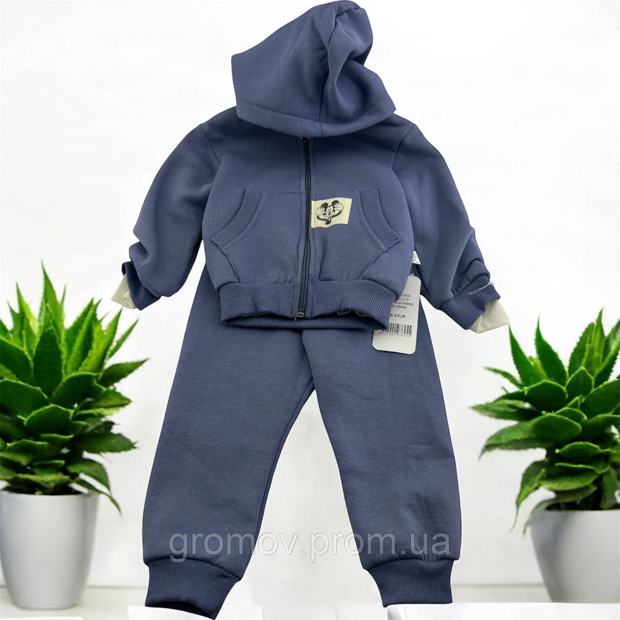 Костюм 9, 12, 18, 24 місяців Туреччина теплий трикотажний новонародженого хлопчика блакитний (КДМ2484), фото 1