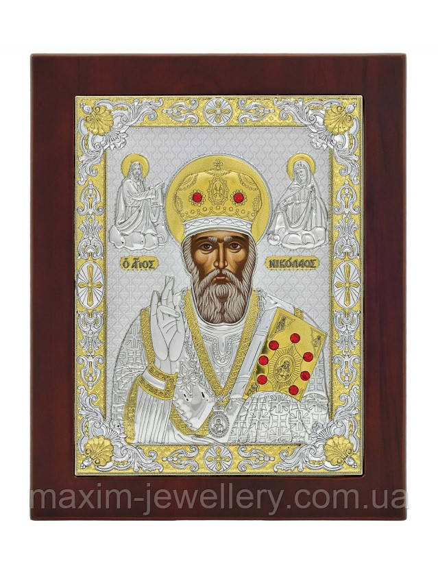Срібна ікона "Святий Миколай Чудотворець" (210х150мм.)
