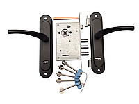 Замок врезной сувальдный Арика ЗВ9 (77мм) с чорными ручками