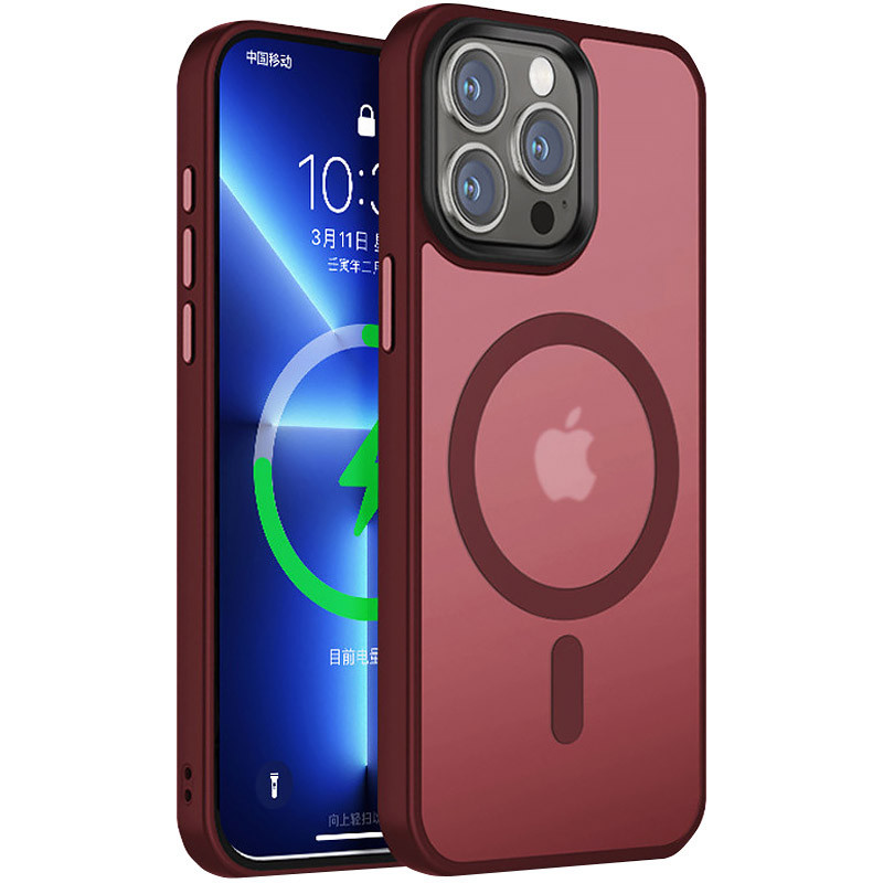Чохол Metal Buttons with MagSafe Colorful для Apple iPhone 15 Pro Max (6.7") |TPU+PC| Бордовий / Wine Red