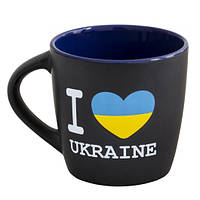 Чашка керамічна матова з принтом "I Love Ukraine" 300 мл синя