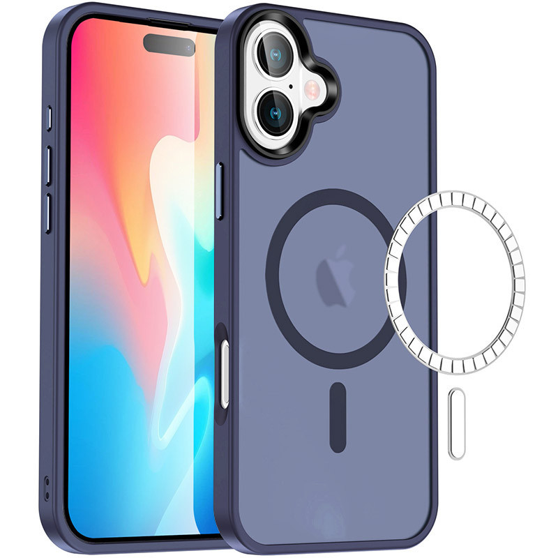 Чохол Metal Buttons with MagSafe Colorful для Apple iPhone 16 (6.1") |TPU+PC| Синій / Navy Blue