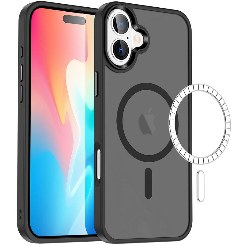Чохол Metal Buttons with MagSafe Colorful для Apple iPhone 16 Plus (6.7") |TPU+PC| Чорний / Black