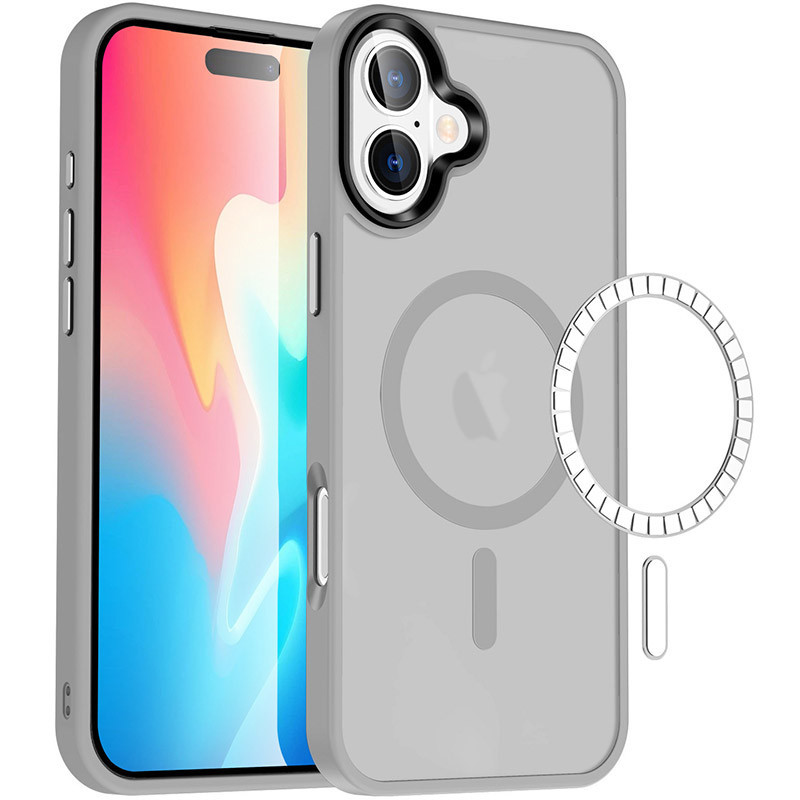 Чохол Metal Buttons with MagSafe Colorful для Apple iPhone 16 Plus (6.7") |TPU+PC| Сірий / Grey