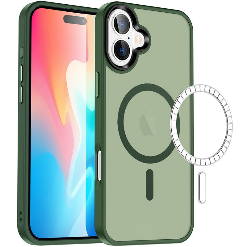 Чохол Metal Buttons with MagSafe Colorful для Apple iPhone 16 Plus (6.7") |TPU+PC| Зелений / Dark Green