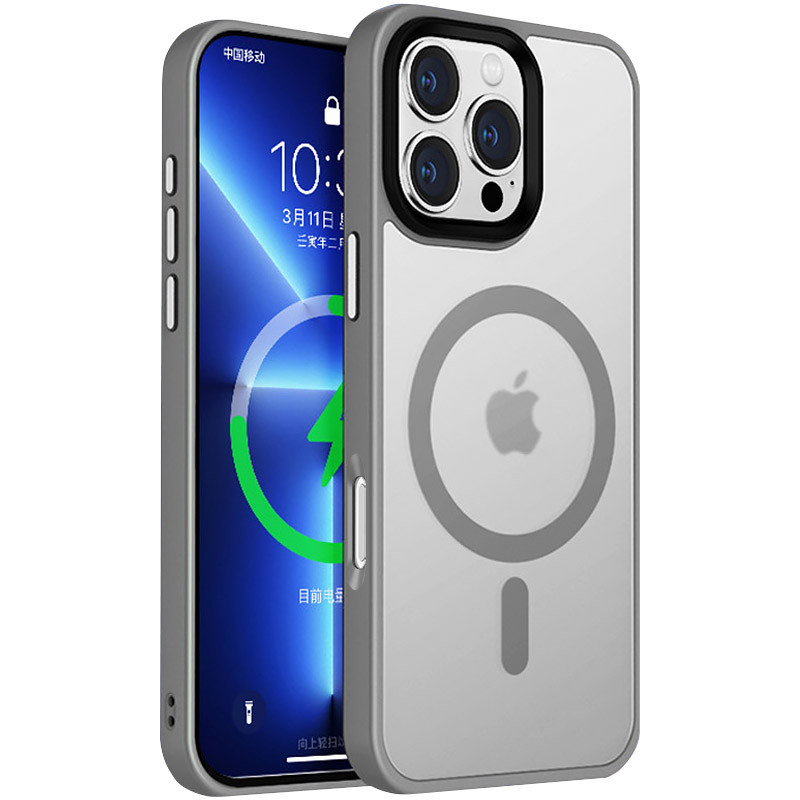 Чохол Metal Buttons with MagSafe Colorful для Apple iPhone 16 Pro Max (6.9") |TPU+PC| Сірий / Grey