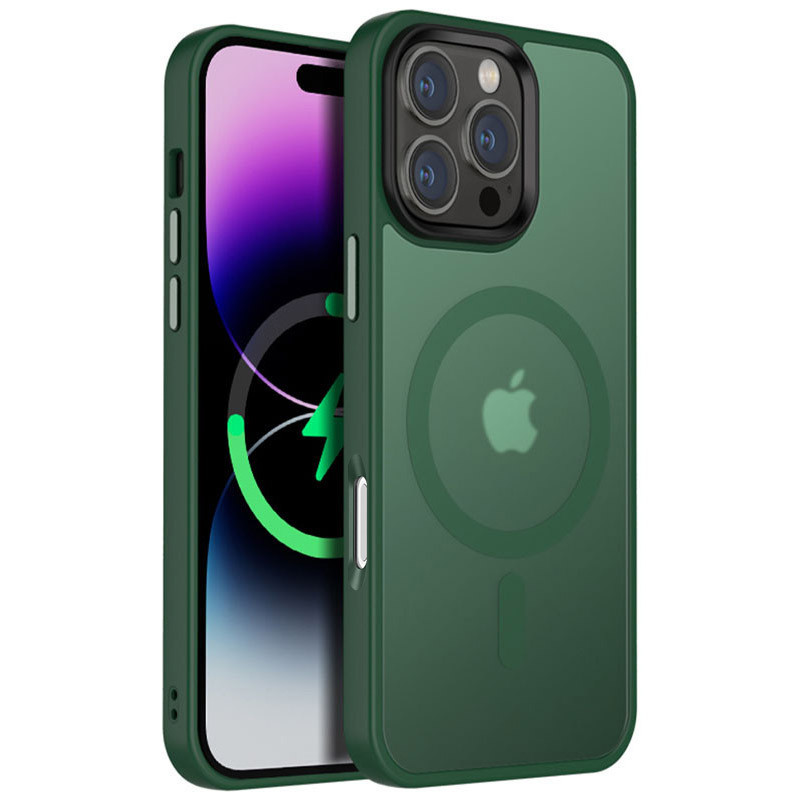 Чохол Metal Buttons with MagSafe Colorful для Apple iPhone 16 Pro (6.3") |TPU+PC| Зелений / Dark Green