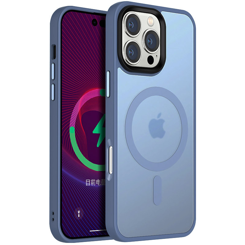 Чохол Metal Buttons with MagSafe Colorful для Apple iPhone 16 Pro (6.3") |TPU+PC| Блакитний / Sierra Blue