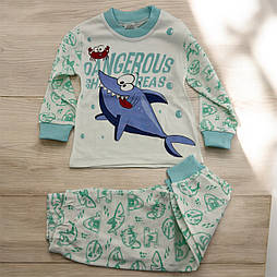 Піжама дитяча 1, 2, 3 роки Туреччина бавовна з довгими рукавами біла (ПЖМ321)