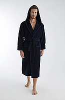 Халат махровий чоловічий з капюшоном NUSA рубчик 2 кольори Синій, L-XL