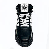 Жіночі шкіряні кеди чорного кольору з білими вставками на шерсті Mida 240709(461ш) розмір 36, фото 3