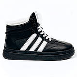 Жіночі шкіряні кеди чорного кольору з білими вставками на шерсті Mida 240709(461ш) розмір 36, фото 4