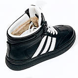 Жіночі шкіряні кеди чорного кольору з білими вставками на шерсті Mida 240709(461ш) розмір 36, фото 7