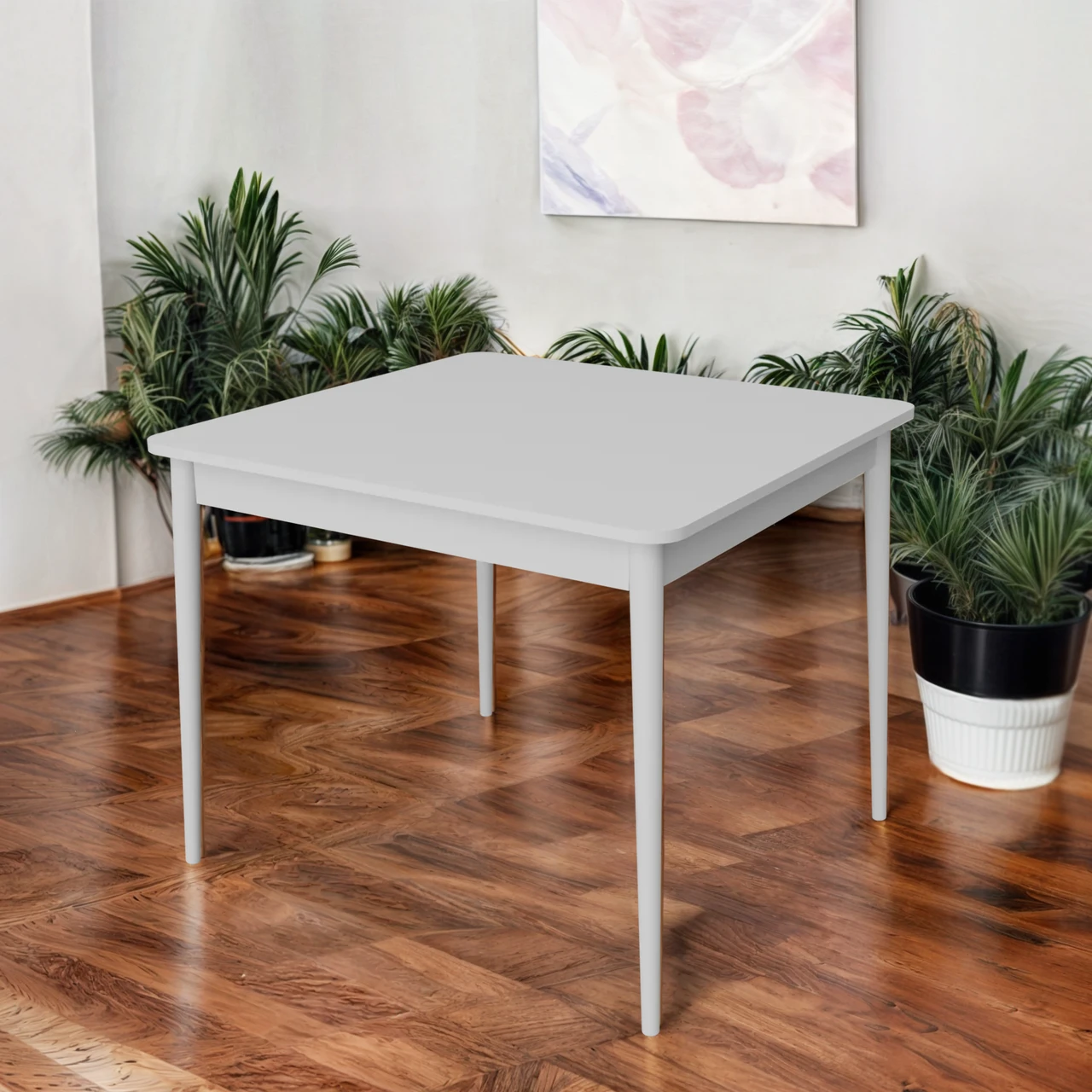 Стіл обідній Tobi Sho MONO квадратний для їдальні, кухні, 880х880х750 мм Дуб Крафт Білий/Білий, фото 1