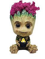 Кашпо з рожевим стабілізованим мохом Грут горщик з пташеням G9(3)