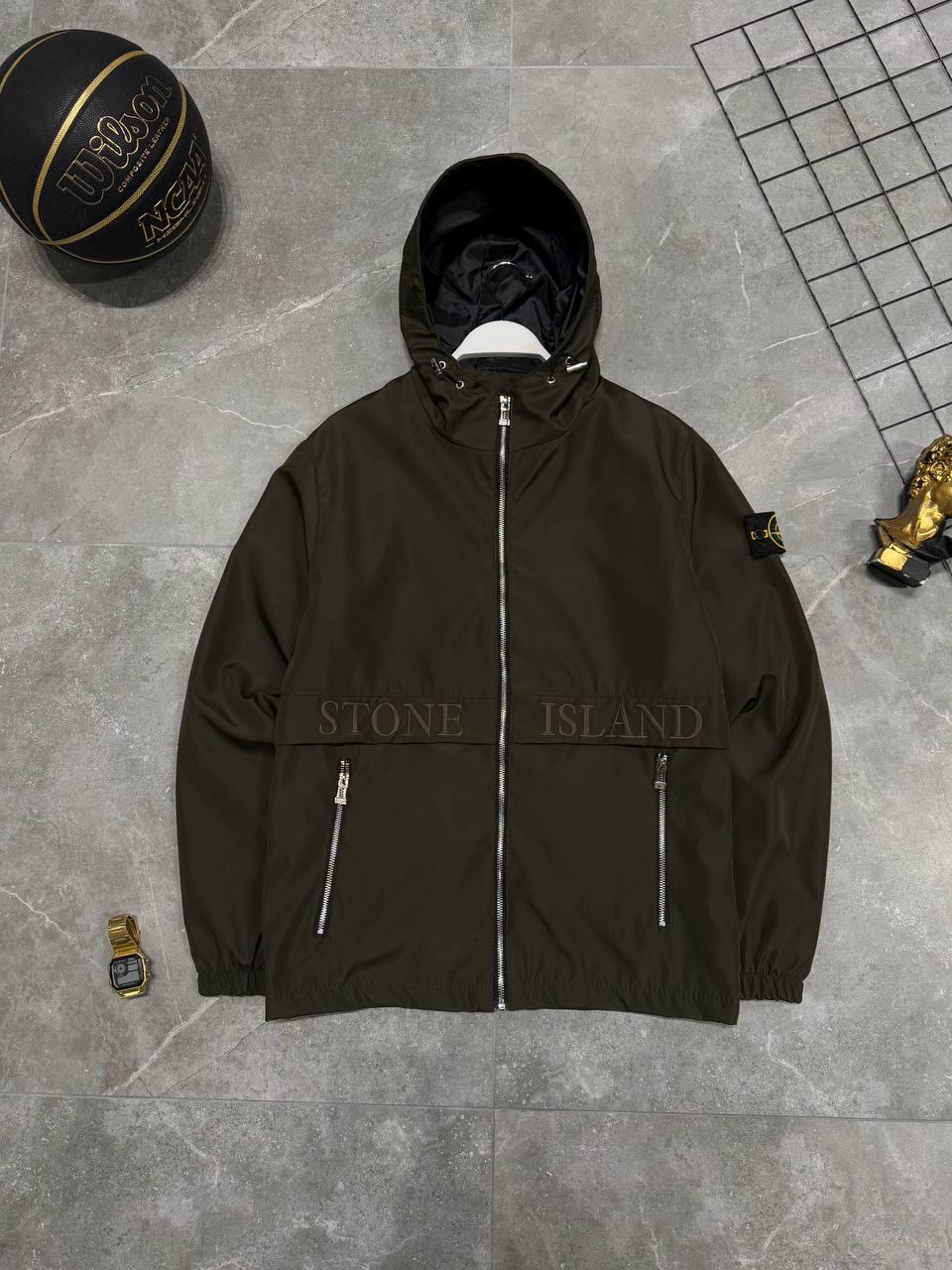 Чоловіча ветровка Stone Island з патчем хакі Куртка Стон Айленд з плащової тканини весняна осіння